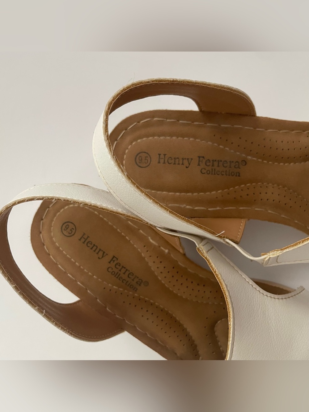 Henry Ferrera White Open-Toe Slingback Sandals Size 9.5 - Picture 5 of 7